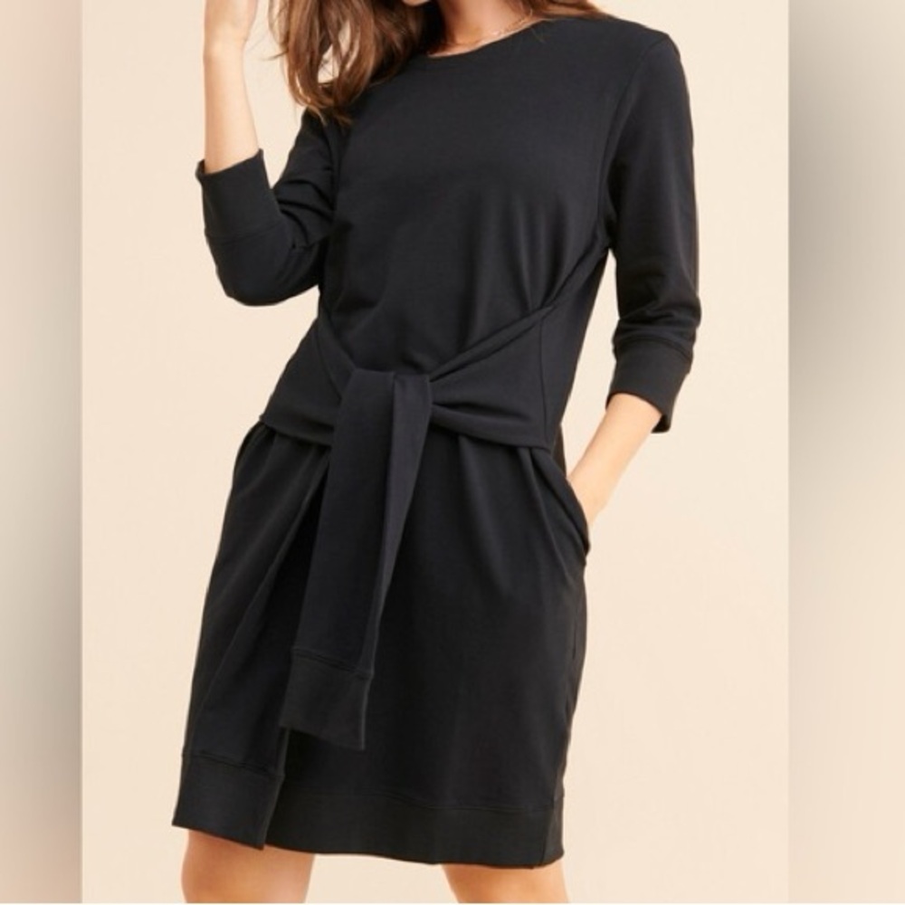 NWT Black Misa Tie Front Crew Neck Sweater Dress